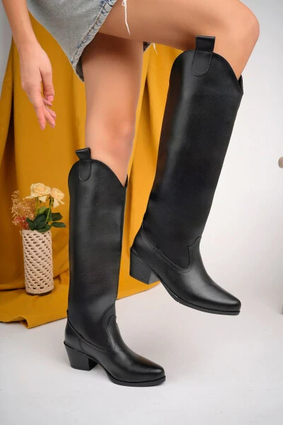 Women's Western style leather knee-high boots - 5
