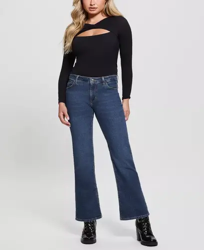 Women's Whiskered Faded-Front Bootcut Denim Jeans-Element Wash - 1
