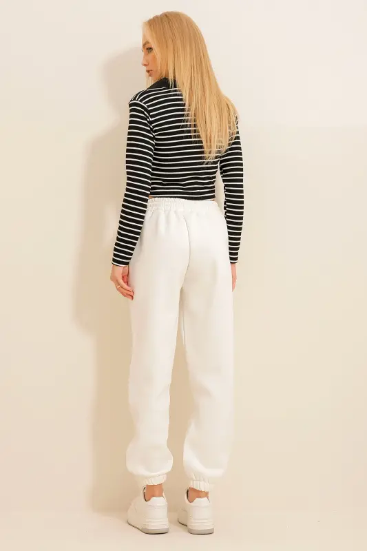 Women's White 3 Thread Brushed Back Jogger Sweatpants ALC-X10929-WHITE - 5