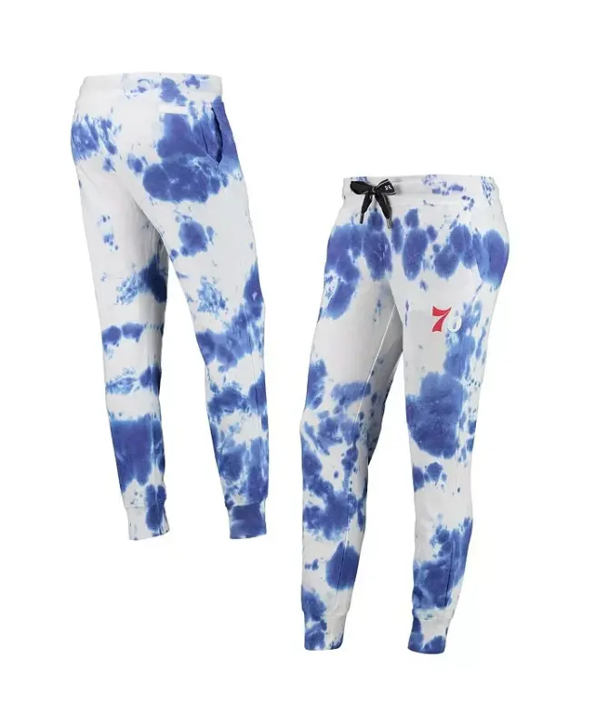Women's White and Royal Philadelphia 76ers Melody Tie-Dye Jogger Pants - 1