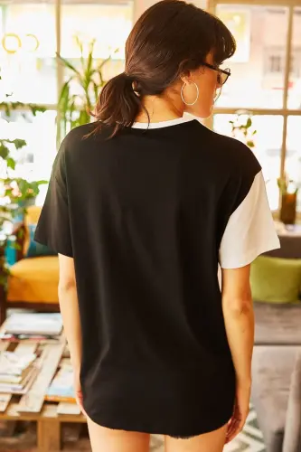 Women's White Asymmetric Blocked T-shirt TSH-19000350- - 3