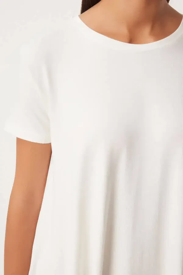 Women's White Asymmetrical Viscose Knitted T-shirt EN00599 - 3