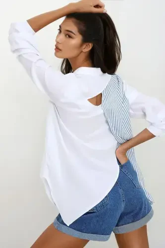 Women's White Backless Asymmetrical Cut Woven Shirt ALC-X6472 - 1