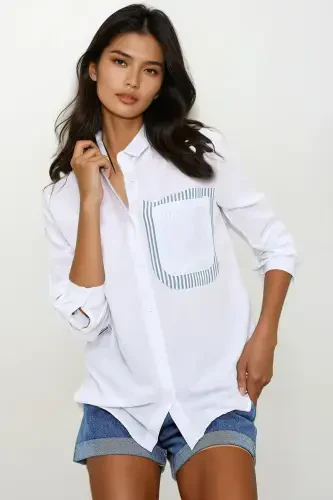 Women's White Backless Asymmetrical Cut Woven Shirt ALC-X6472 - 2