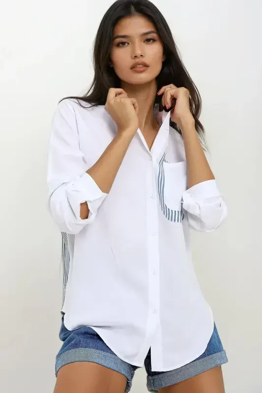 Women's White Backless Asymmetrical Cut Woven Shirt ALC-X6472 - 3