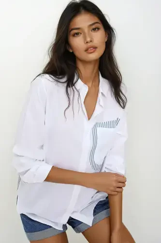Women's White Backless Asymmetrical Cut Woven Shirt ALC-X6472 - 4