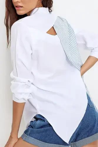 Women's White Backless Asymmetrical Cut Woven Shirt ALC-X6472 - 5