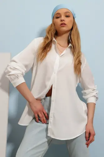 Women's White Basic Woven Shirt ALC-X5442 - TREND ALAÇATI STILI (1)
