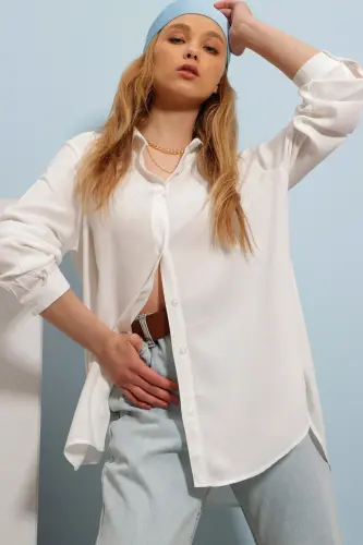 Women's White Basic Woven Shirt ALC-X5442 - 3