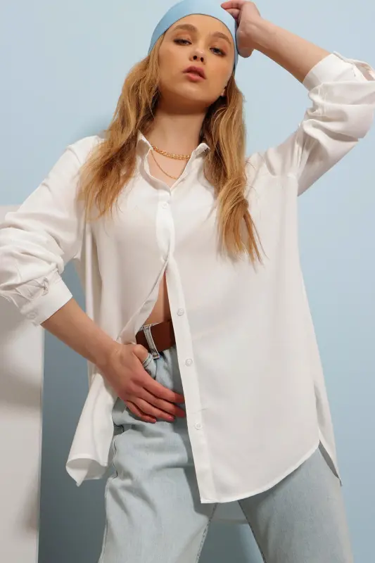 Women's White Basic Woven Shirt ALC-X5442 - 3
