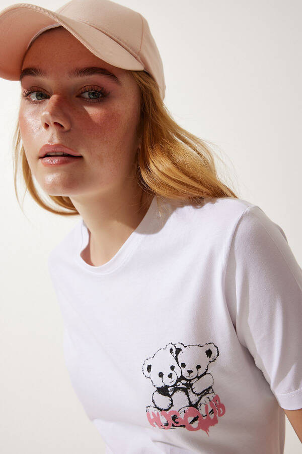 Women's White Bear Print Knitted T-Shirt MC00277 - 4
