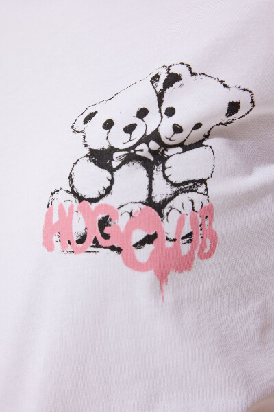 Women's White Bear Print Knitted T-Shirt MC00277 - 5
