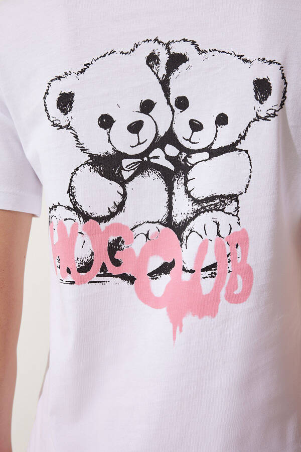 Women's White Bear Print Knitted T-Shirt MC00277 - 6