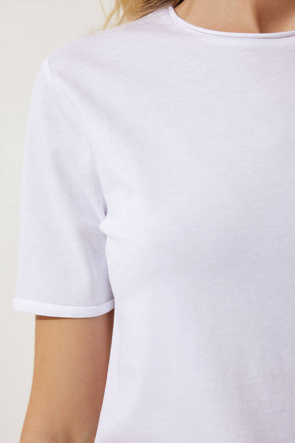 Women's White Bicycle Neck Basic Knit T-Shirt UB00229 - 4