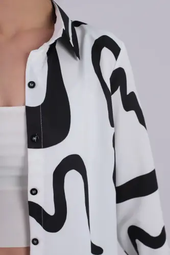 Women's White-Black Patterned Long-Sleeve Blouse ARM-24K0 - ARMONIKA (1)