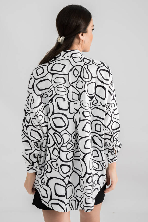 Women's White-Black Patterned Oversize Long Basic Shirt ARM-22Y001148 - 8