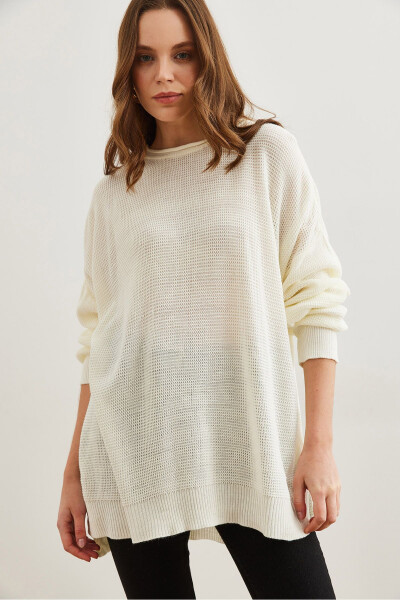 Women's White Collar Detailed Honeycomb Knit Fine Pullover KZK-19000909 - 3