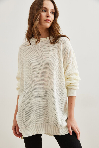 Women's White Collar Detailed Honeycomb Knit Fine Pullover KZK-19000909 - 5