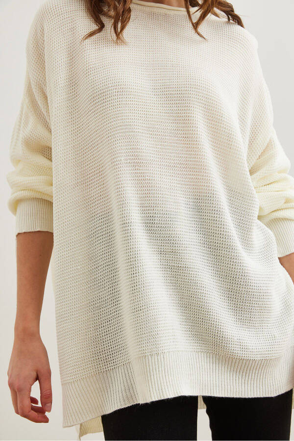 Women's White Collar Detailed Honeycomb Knit Fine Pullover KZK-19000909 - 6