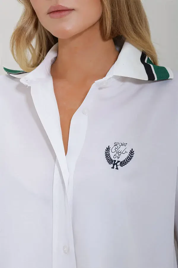 Women's White Color Block Embroidered Poplin Shirt ALC-X11613 - 4