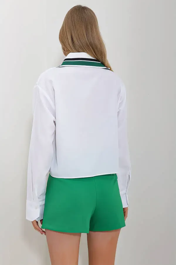 Women's White Color Block Embroidered Poplin Shirt ALC-X11613 - 5