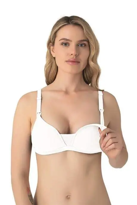 Women's White Cotton Lined Nursing Bra - BÜYÜKBEDENIZ