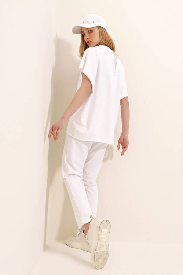 Women's White Crew Neck Relaxed Fit Tracksuit ALC-X5885 - 6