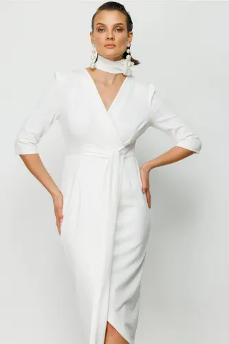 Women's White Crisscross Tie Dress-WHITE 