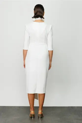 Women's White Crisscross Tie Dress-WHITE - 7