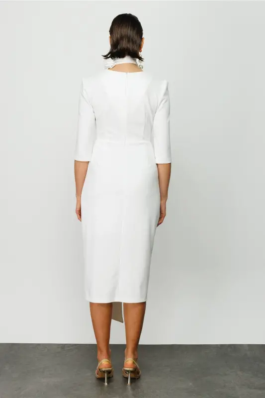 Women's White Crisscross Tie Dress-WHITE - 7
