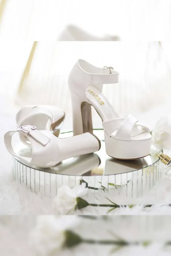 Women's White Cross Strap Heeled Shoes - 2