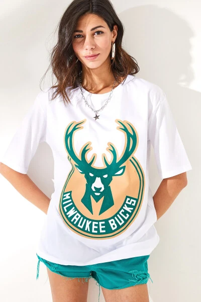 Women's White Deer Printed Cotton T-Shirt TSH-19000754 - 5