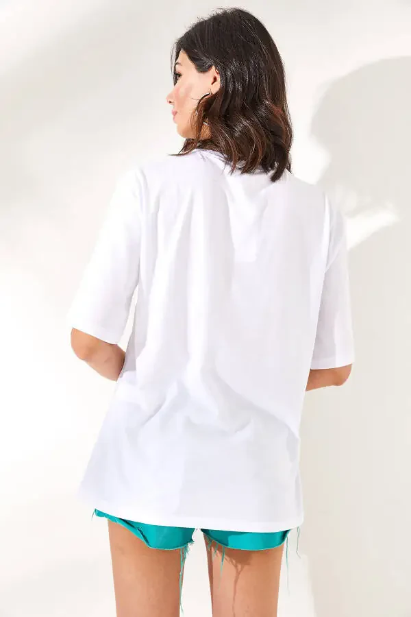 Women's White Deer Printed Cotton T-Shirt TSH-19000754 - 6