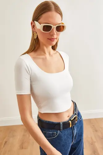 Women's White Double Layer Cotton Lycra T-Shirt TSH- - 1