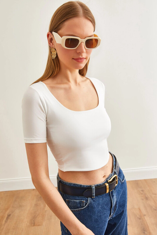 Women's White Double Layer Cotton Lycra T-Shirt TSH- - OLALOOK