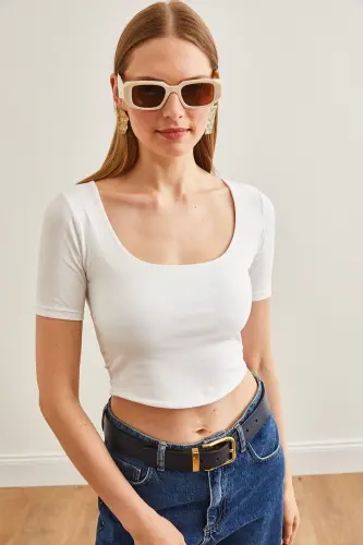 Women's White Double Layer Cotton Lycra T-Shirt TSH- - OLALOOK (1)