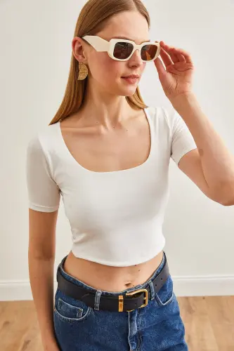 Women's White Double Layer Cotton Lycra T-Shirt TSH- - 4