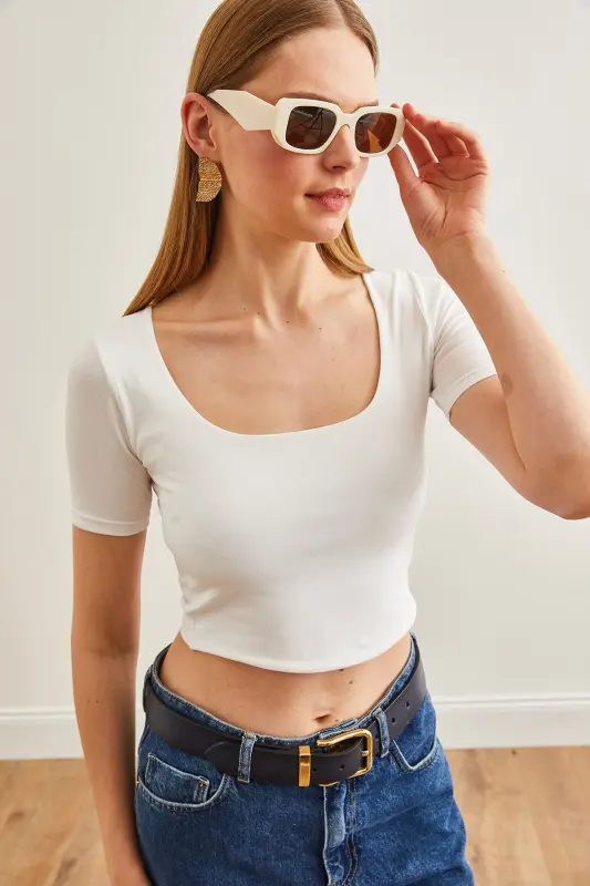 Women's White Double Layer Cotton Lycra T-Shirt TSH- - 4