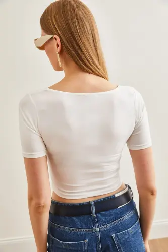 Women's White Double Layer Cotton Lycra T-Shirt TSH- - 5