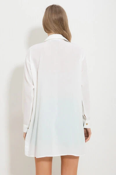 Women's White Double Pocket Embroidered Side Button Detailed Woven Shirt Alc-X11729 - 7