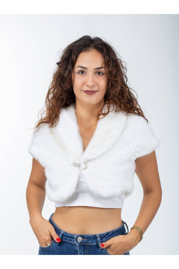 Women's White Dress Bridal Fur Bolero Half Sleeve - 1