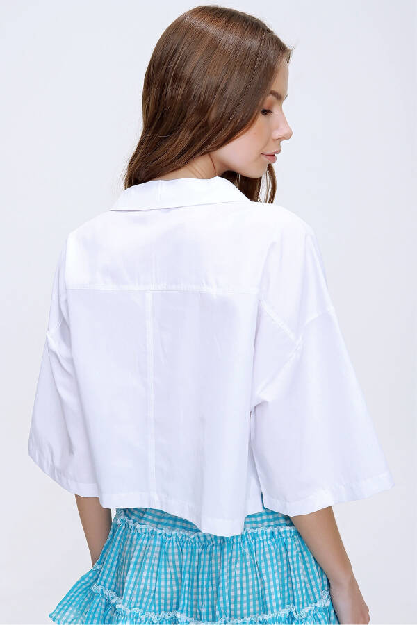 Women's White Envelope Pocket Crop Poplin Shirt ALC-X6045 - 4