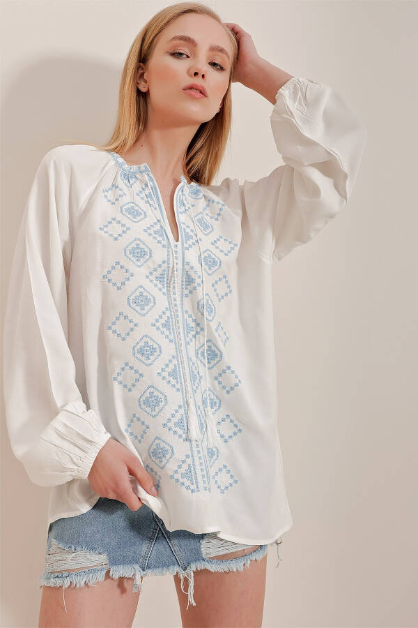 Women's White Ethnic Embroidered Viscose Woven Blouse ALC-X10312 - 3