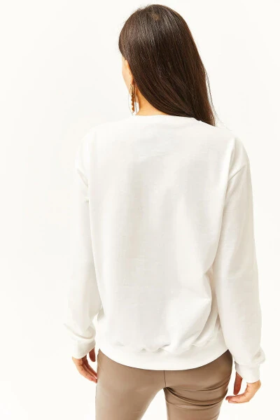 Women's White Eye Embroidery Seasonal Sweatshirt SWT-19000598 - 5