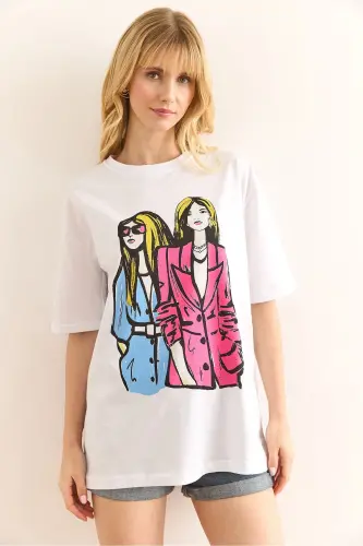 Women's White Figure Cotton T-Shirt TSH-19000897 - 3