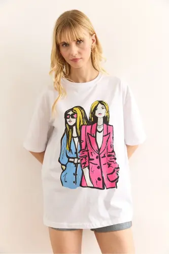Women's White Figure Cotton T-Shirt TSH-19000897 - 4