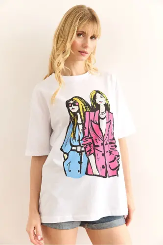Women's White Figure Cotton T-Shirt TSH-19000897 - 5