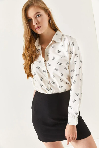 Women's White Floral Long Sleeve Shirt ARM-22K001063 - ARMONIKA