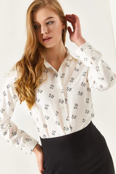 Women's White Floral Long Sleeve Shirt ARM-22K001063 - ARMONIKA (1)