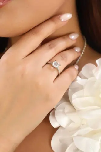 Women's White Gold Color Big Solitaire Ring - 1